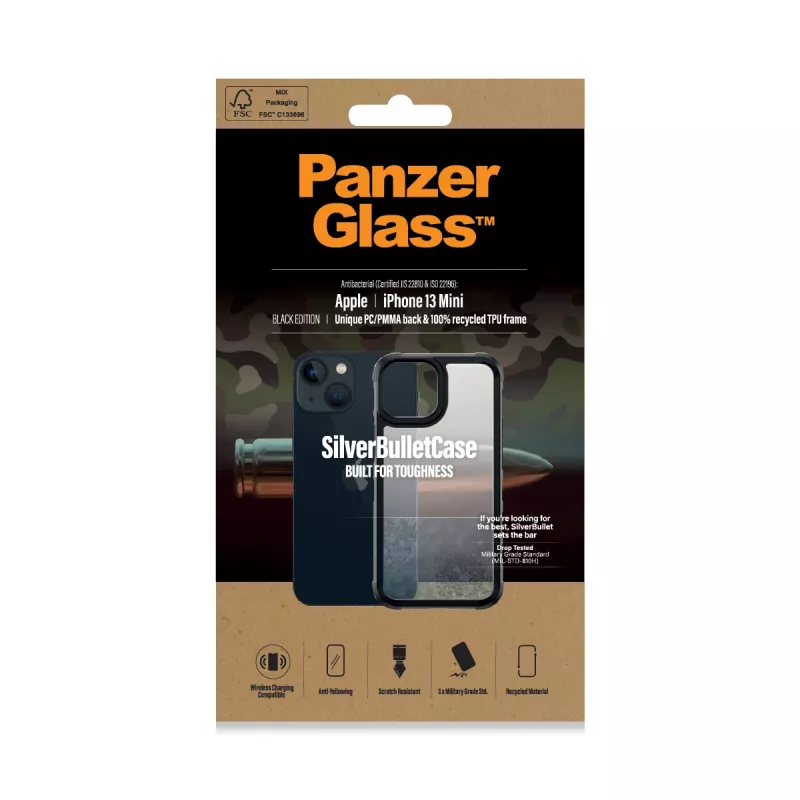 Dėklas PanzerGlass SilverBullet ClearCase iPhone 13 Mini Juodas