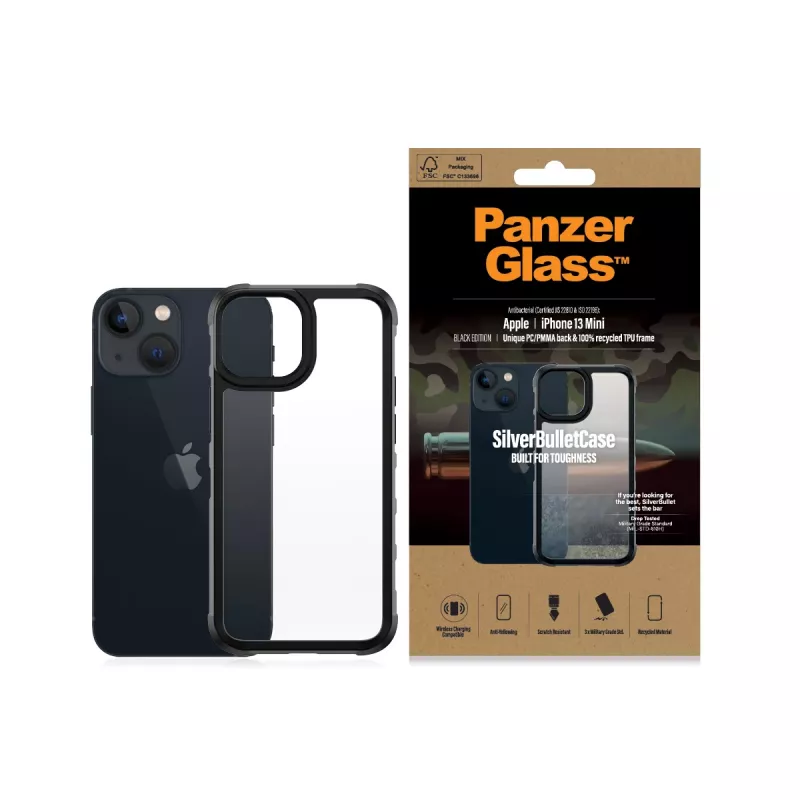 Dėklas PanzerGlass SilverBullet ClearCase iPhone 13 Mini Juodas