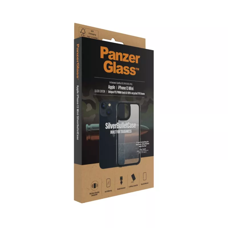 Dėklas PanzerGlass SilverBullet ClearCase iPhone 13 Mini Juodas