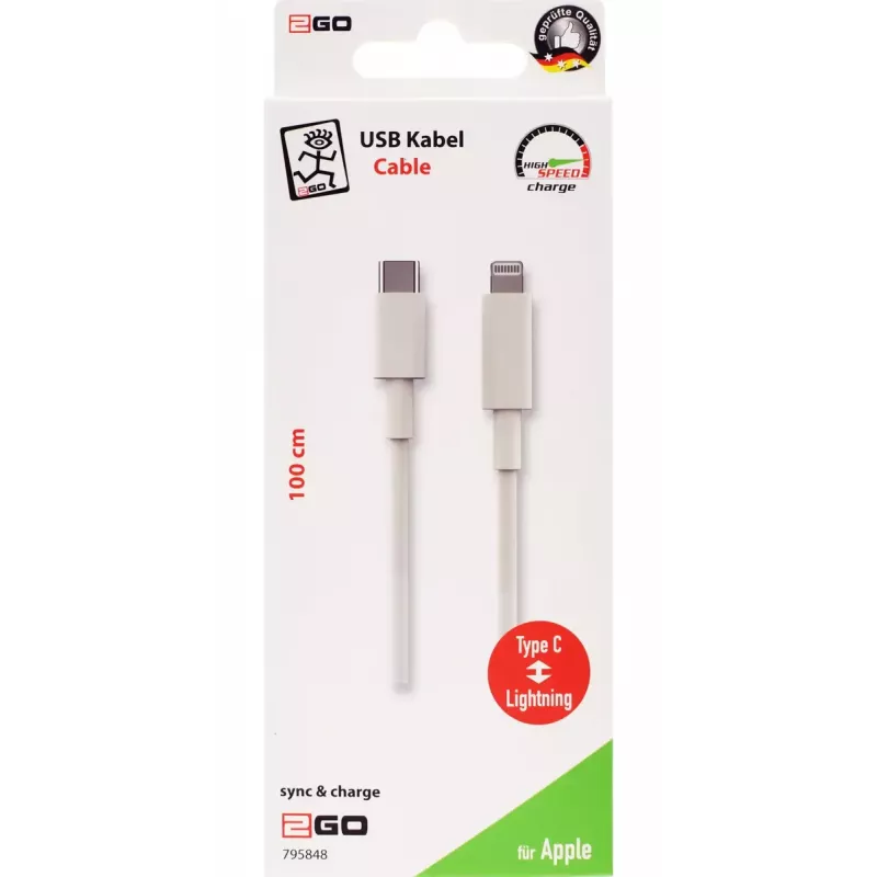 Laidas 2GO 795848 USB C – Lightning 1 m baltas