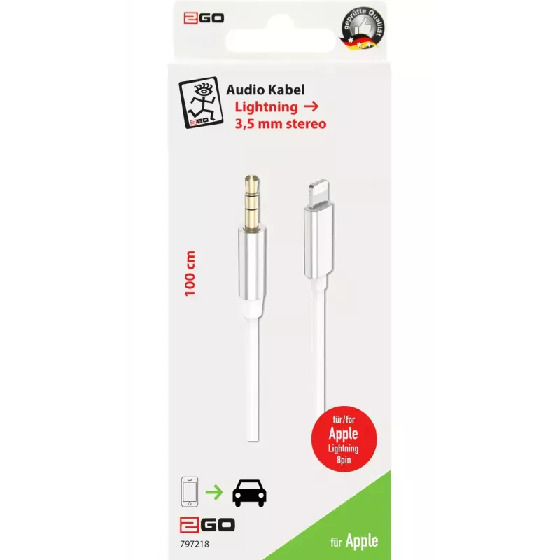Garso laidas 2GO 797218 1m 3,5mm Lightning baltas