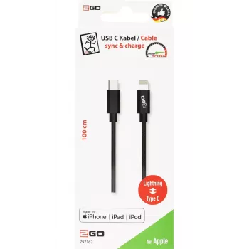 2GO 797162 Lightning laidas 1 m USB-C juodas