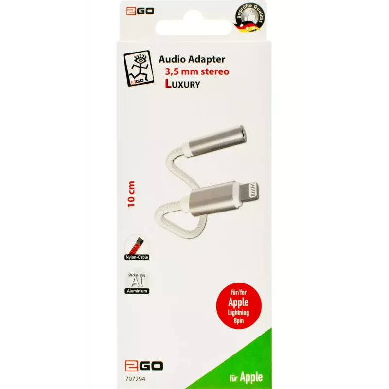 2GO 797294 Garso adapteris 3.5mm lizdas – Lightning kištukas 0,1 m Baltas