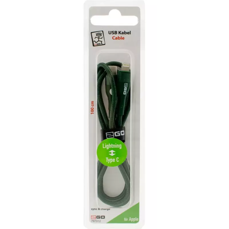 Laidinė jungtis Lightning 2GO 797312 1 m žalia USB C jungtis