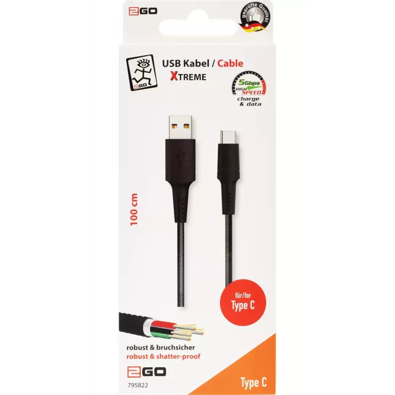 USB laidas 2GO 795822 1 m USB B USB C juodas