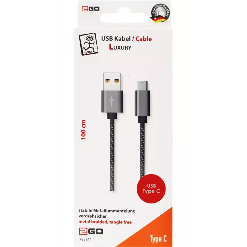 USB laidas 2GO 795812 USB 3.2 Gen 1 1 m USB B USB C pilkas