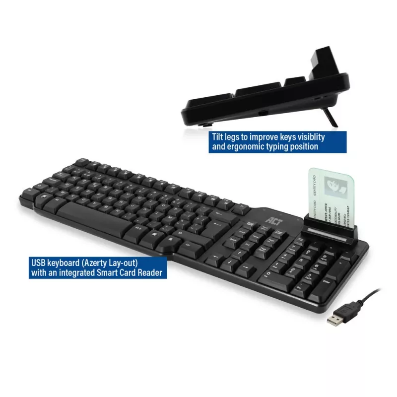 ACT AC5475 Laidinė klaviatūra su kortelių skaitytuvu (AZERTY/BE išdėstymas)