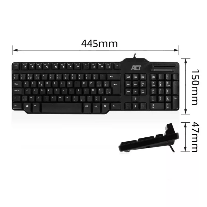 ACT AC5475 Laidinė klaviatūra su kortelių skaitytuvu (AZERTY/BE išdėstymas)