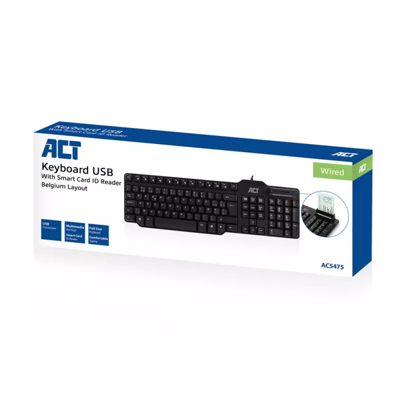 ACT AC5475 Laidinė klaviatūra su kortelių skaitytuvu (AZERTY/BE išdėstymas)
