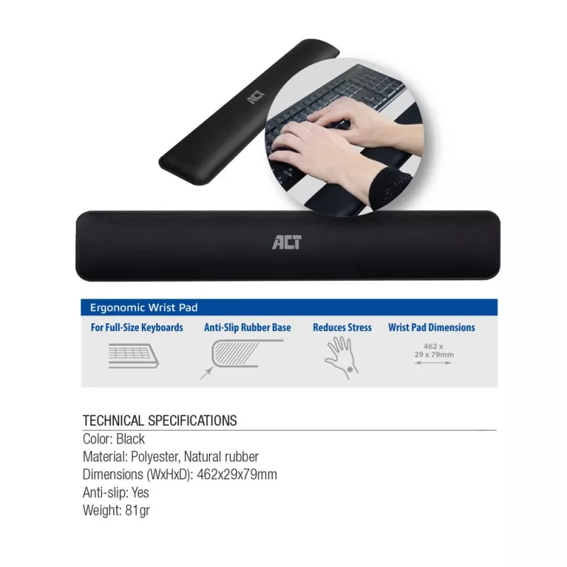 ACT Ergonominė riešo atrama klaviatūrai AC8005