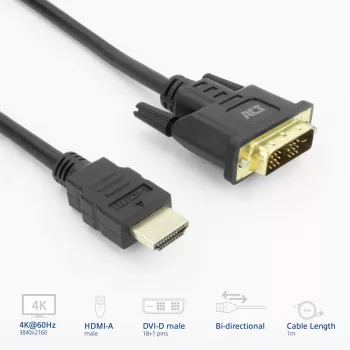 ACT AK3734 vaizdo kabelio adapteris 1 m HDMI A tipo (standartinis) DVI-D juodas