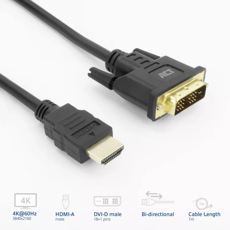 ACT AK3734 vaizdo kabelio adapteris 1 m HDMI A tipo (standartinis) DVI-D juodas