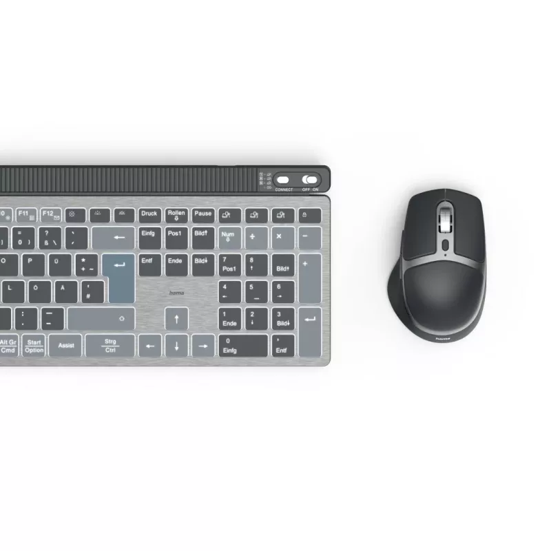 Hama WKM-750 belaidė klaviatūra su pele, Bluetooth, QWERTZ, namams/biurui, antracitinė, juoda, mėlyna