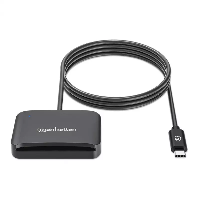 Manhattan USB-C kontaktinė kortelių skaitytuvė su microSD lizdu, USB-C jungtimi, 1 m kabeliu, juoda, 3 metų garantija