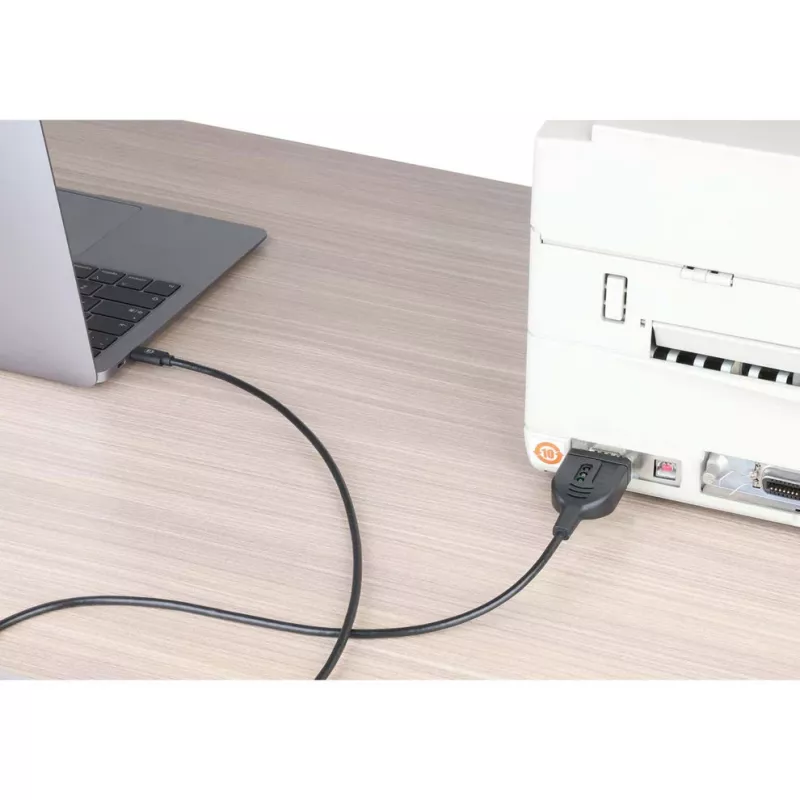 Manhattan USB-C į Serial keitiklio kabelis, 1 m, Vyriškas į Vyrišką, Serial/RS232/COM/DB9, Prolific PL2303GT lustas, Juodas kabelis, Trejų metų garantija