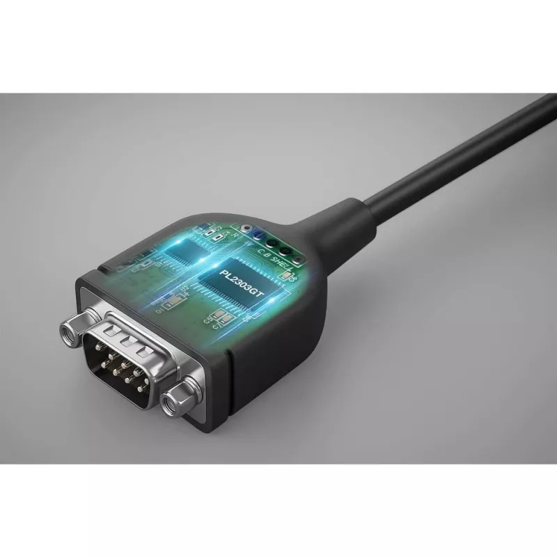 Manhattan USB-C į Serial keitiklio kabelis, 1 m, Vyriškas į Vyrišką, Serial/RS232/COM/DB9, Prolific PL2303GT lustas, Juodas kabelis, Trejų metų garantija