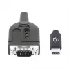 Manhattan USB-C į Serial keitiklio kabelis, 1 m, Vyriškas į Vyrišką, Serial/RS232/COM/DB9, Prolific PL2303GT lustas, Juodas kabelis, Trejų metų garantija