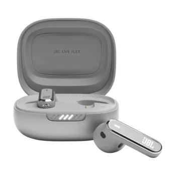 JBL LIVE FLEX belaidės ausinės į ausis, skambučiai/muzika, Bluetooth, sidabrinės