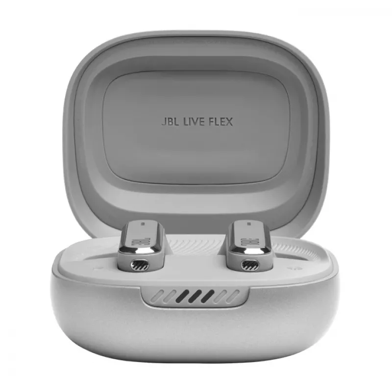JBL LIVE FLEX belaidės ausinės į ausis, skambučiai/muzika, Bluetooth, sidabrinės