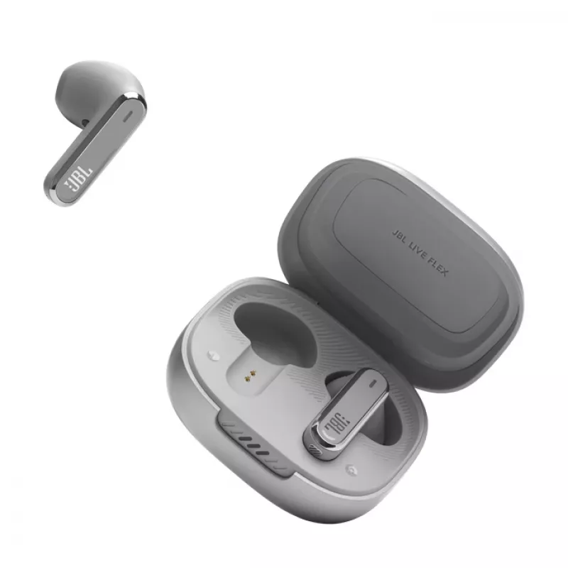 JBL LIVE FLEX belaidės ausinės į ausis, skambučiai/muzika, Bluetooth, sidabrinės