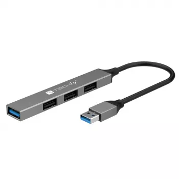 Techly IUSB32-HUB4A-3U2SLS USB 3.2 šakotuvas, 4x USB-A, metalinis korpusas, pilka
