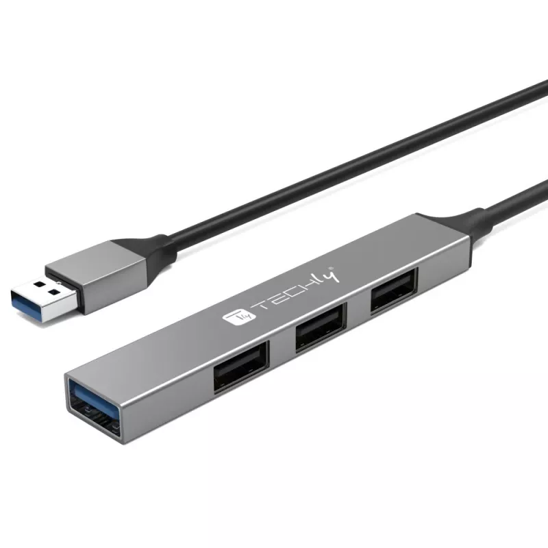 Techly IUSB32-HUB4A-3U2SLS USB 3.2 šakotuvas, 4x USB-A, metalinis korpusas, pilka