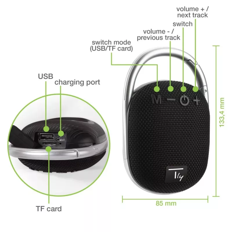 Nešiojamas garsiakalbis Techly ICASBL321BK, monofoninis, juodas, 5 W