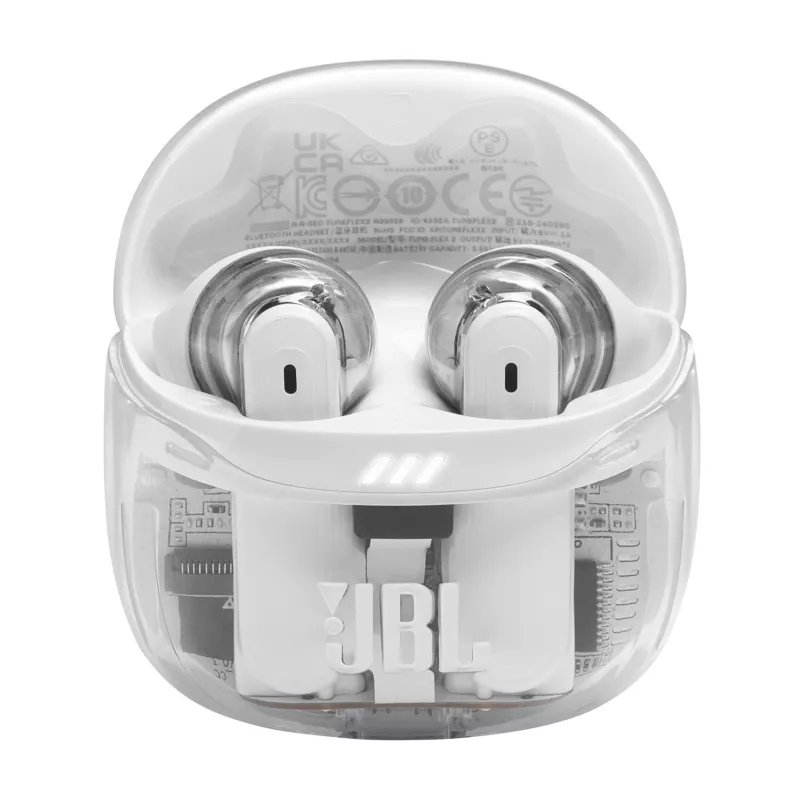 Ausinės JBL Tune Flex 2 Ghost Edition — belaidės (TWS) į ausis, Bluetooth, 20–20000 Hz, Baltos