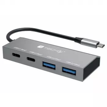 Techly IUSB32C-HUB4AC2 USB-C stotelė su 4 prievadais, sidabrinė