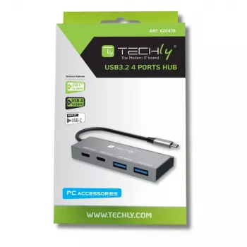 Techly IUSB32C-HUB4AC2 USB-C stotelė su 4 prievadais, sidabrinė