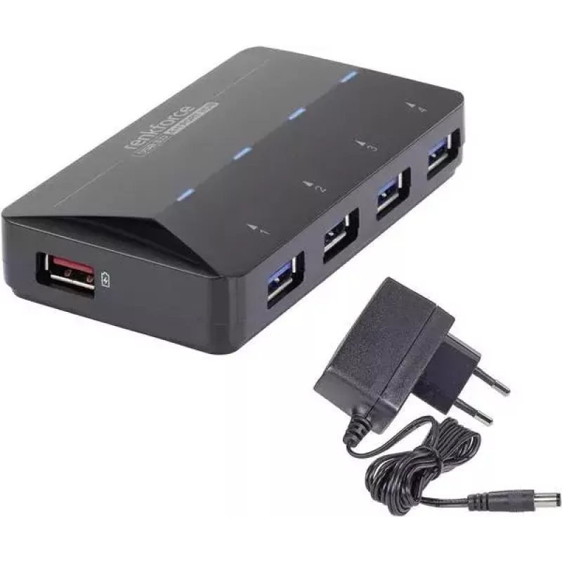 USB 3.2 Gen 1 Type-B sąsajos šakotuvas Renkforce RF-3806031, 4× USB-A, juodas