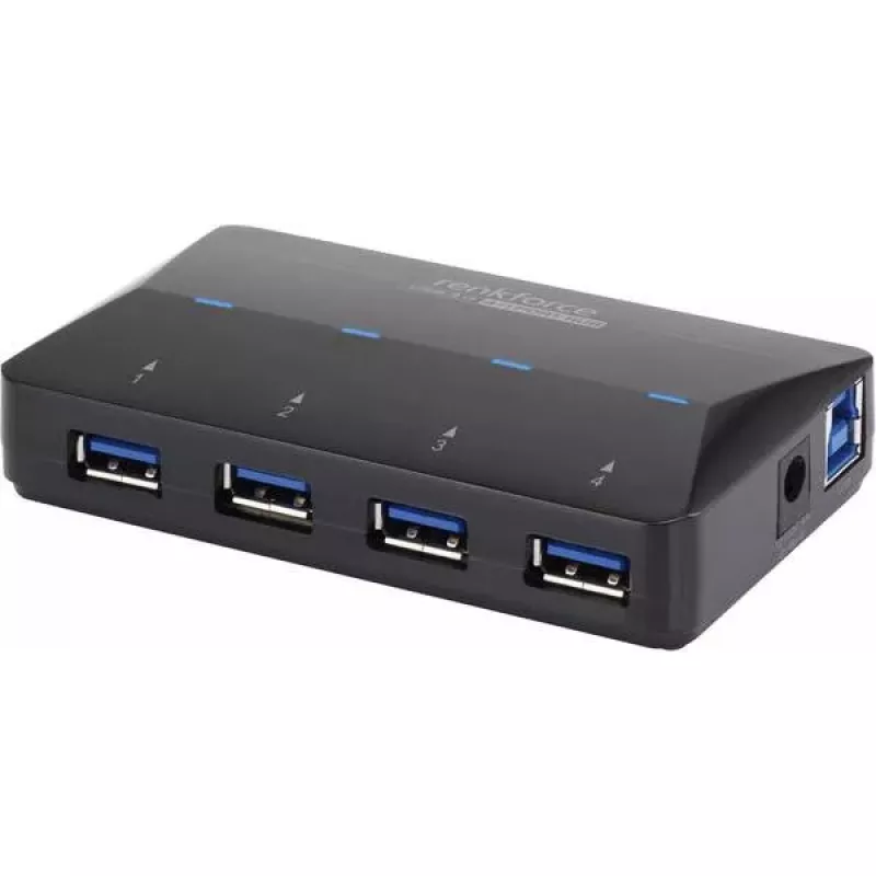 USB 3.2 Gen 1 Type-B sąsajos šakotuvas Renkforce RF-3806031, 4× USB-A, juodas