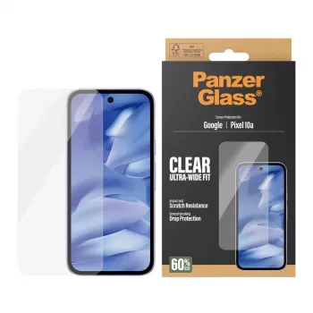 Apsauginis stikliukas PanzerGlass, skirtas Google Pixel 10a 5G — itin platus, PET, atsparus įbrėžimams ir smūgiams, permatomas