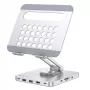 Techly 8-in-1 USB-C Hub Docking Station stovas planšetei, sidabrinis, aliuminis, 360°