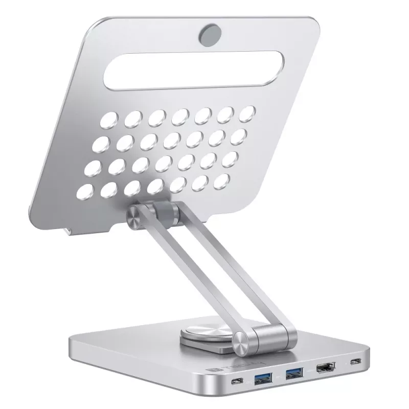 Techly 8-in-1 USB-C Hub Docking Station stovas planšetei, sidabrinis, aliuminis, 360°