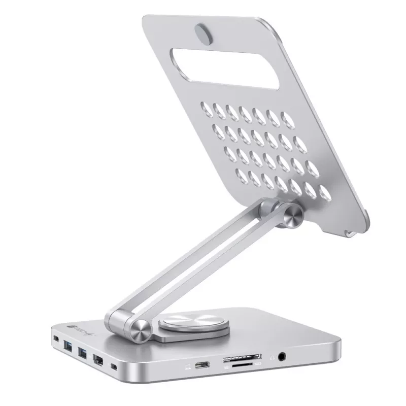 Techly 8-in-1 USB-C Hub Docking Station stovas planšetei, sidabrinis, aliuminis, 360°