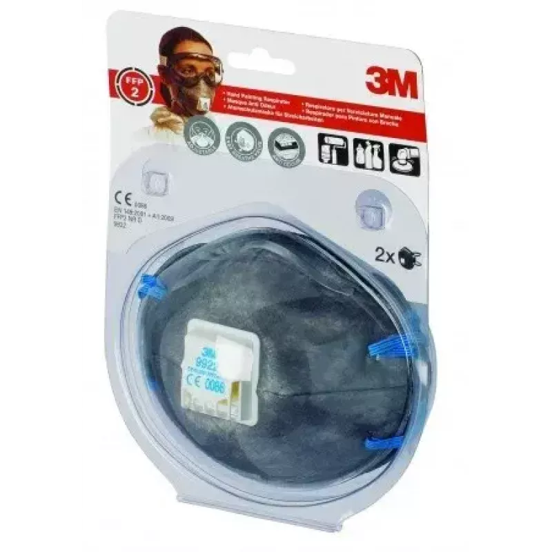 Dulkės kaukė 3M 9922C2, daugkartinė respiratoriaus tipo, rinkinys 2 vnt., antracito spalvos