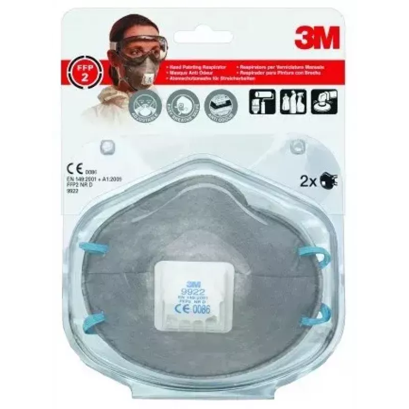 Dulkės kaukė 3M 9922C2, daugkartinė respiratoriaus tipo, rinkinys 2 vnt., antracito spalvos
