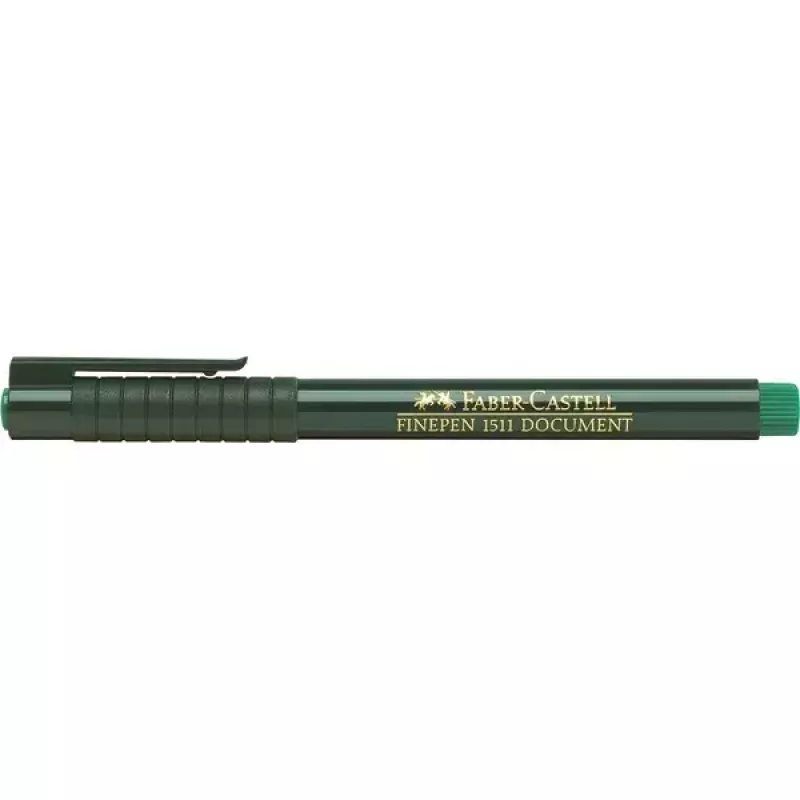 Plonas rašiklis Faber-Castell 151163 — žalias rašalas, juodas korpusas, apvalus, 1 vnt.