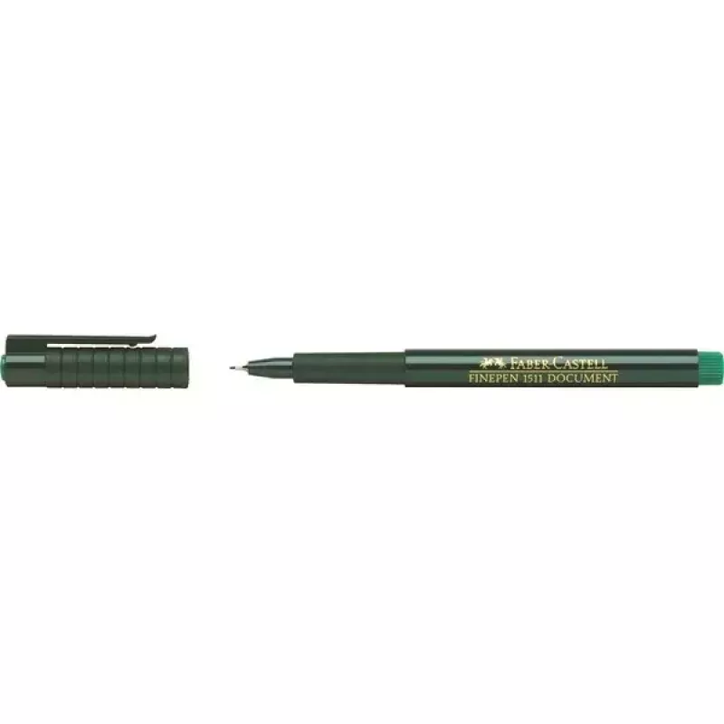 Plonas rašiklis Faber-Castell 151163 — žalias rašalas, juodas korpusas, apvalus, 1 vnt.