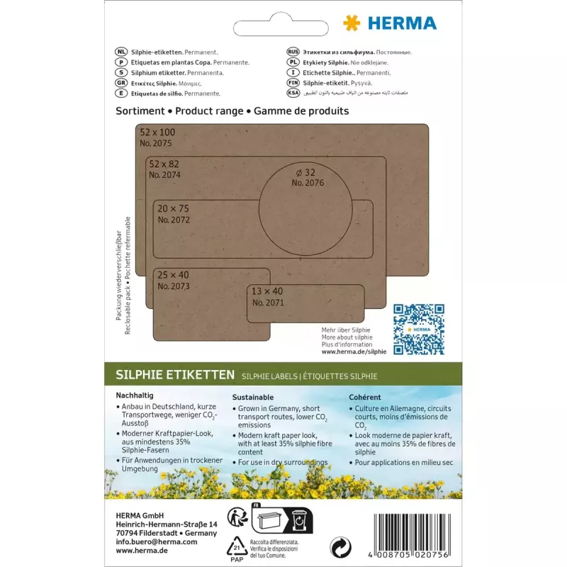 HERMA 2075 lipnios etiketės, suapvalintas stačiakampis, nuolatiniai klijai, ruda, 72 vnt.