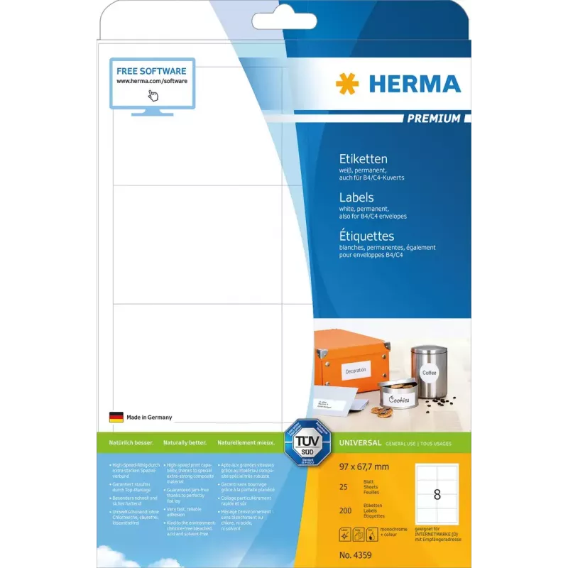 Lipnūs etikečių lapai HERMA Labels Premium A4 97x67,7 mm
