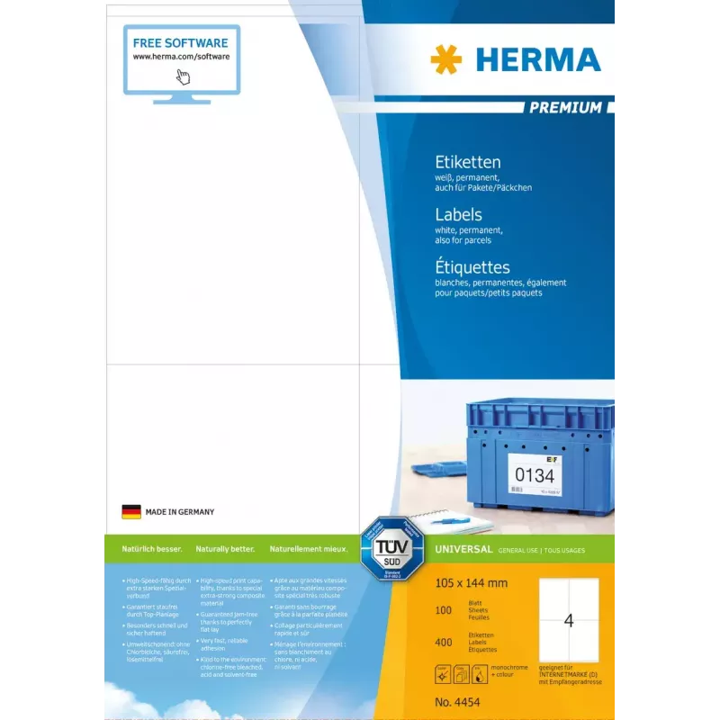 Lipnūs etikečių lapai HERMA Labels Premium A4 105x144 mm