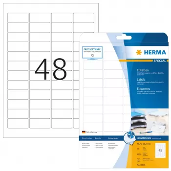 HERMA A4 45,7x21,2 mm lipdukai rašaliniams spausdintuvams, balta matinė 1200 vnt.
