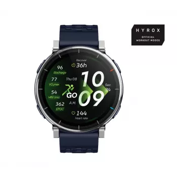 Išmanusis laikrodis Amazfit W2558GL2N — 1,32 colio (3,35 cm) AMOLED 466×466 px, GPS, 365 mAh, silikoninis dirželis (mėlynas)