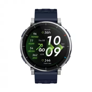 Išmanusis laikrodis Amazfit W2558GL2N — 1,32 colio (3,35 cm) AMOLED 466×466 px, GPS, 365 mAh, silikoninis dirželis (mėlynas)