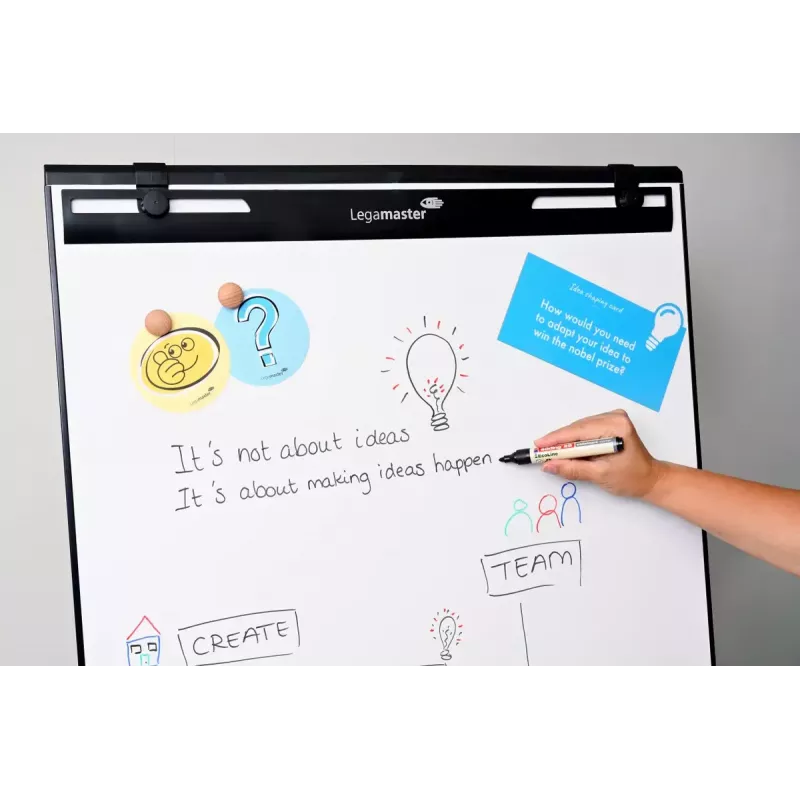 Mobilus flipchartas su apvaliu pagrindu Legamaster SKETCH EASY — plieninis, 5 ratukai, 720×600 mm