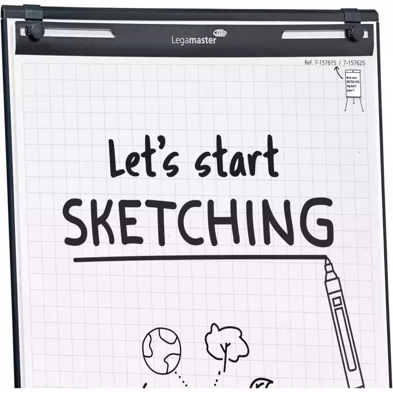 Mobilus flipchartas su apvaliu pagrindu Legamaster SKETCH EASY — plieninis, 5 ratukai, 720×600 mm