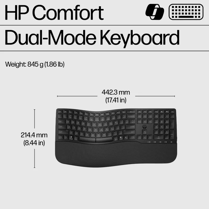 HP 680 Comfort Dual-Mode klaviatūra, pilno dydžio (100%), belaidė, RF belaidis + Bluetooth, QWERTY, juoda
