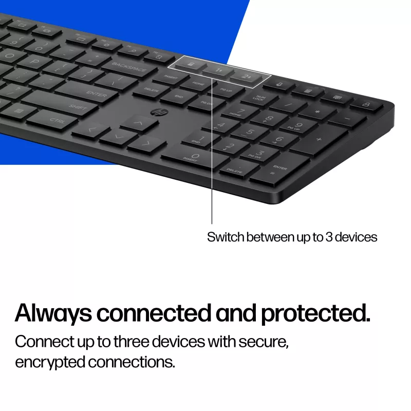 HP 490K belaidė klaviatūra, daugelio įrenginių, USB + Bluetooth, QWERTY, juoda